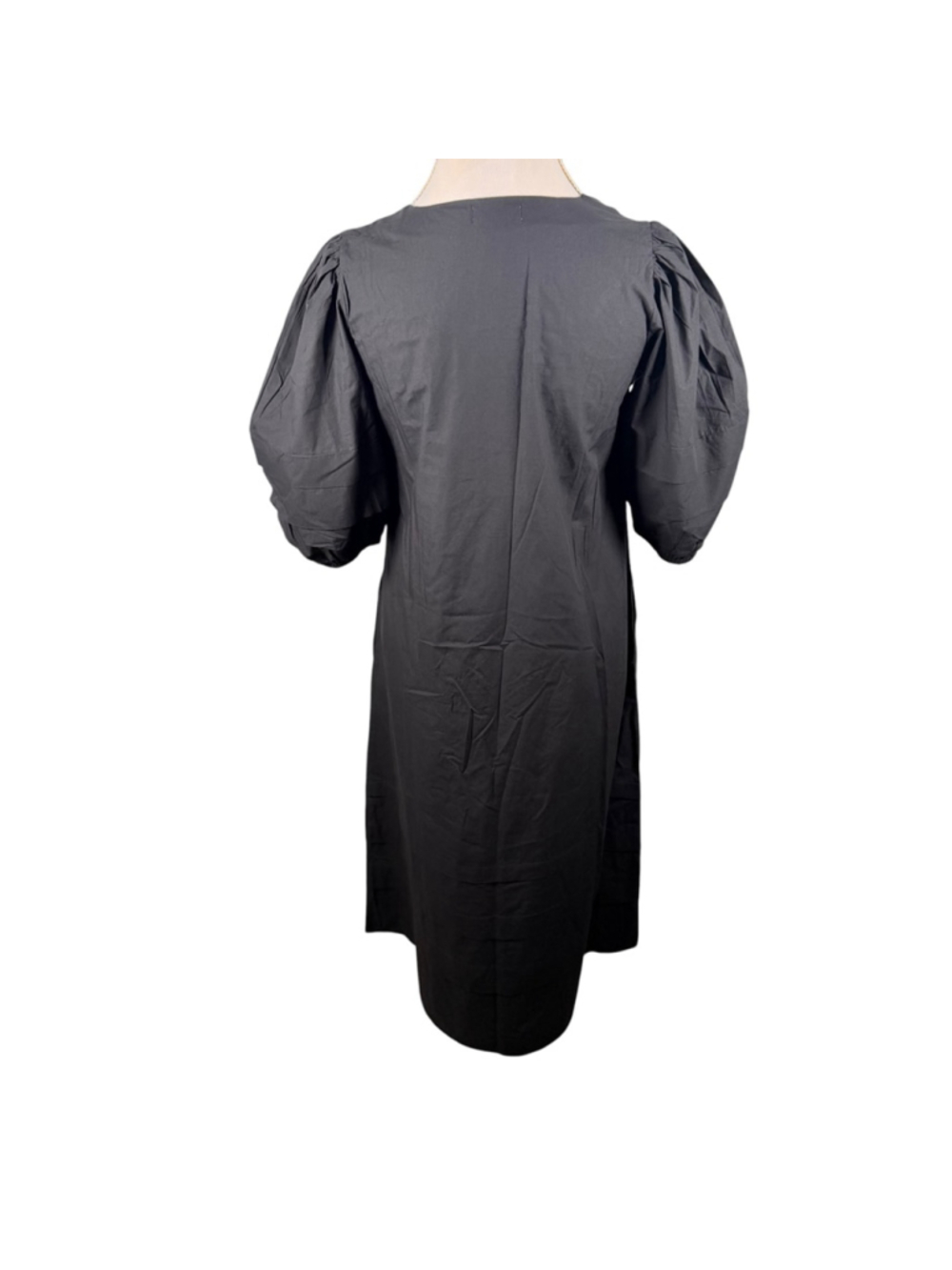 OLIVIA JAMES The Label Georgia Black Cotton Poplin V-Neck Puff Sleeve Midi Dress - Picture 6 of 11